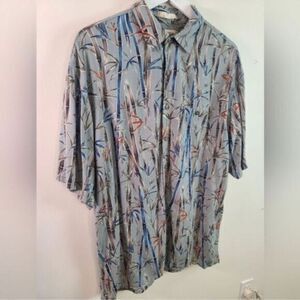 EUC - Campia Moda Men’s Hawaiian Tropical Reed Blue Gray Button Shirt - Size L